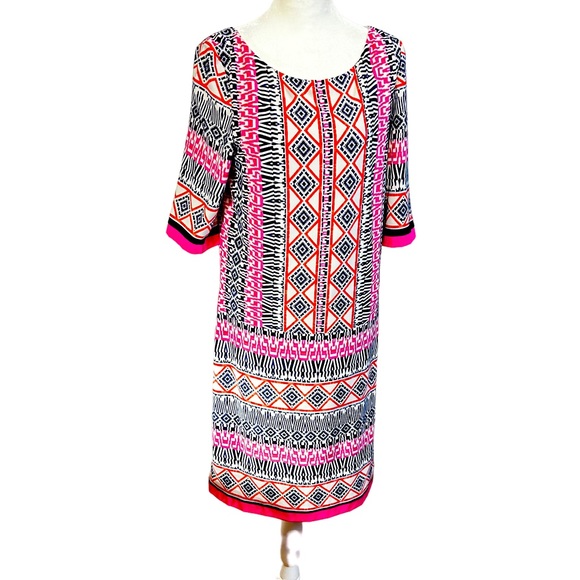 Eliza J Elbow Sleeve Geometric Print Shift Dress - Picture 3 of 11